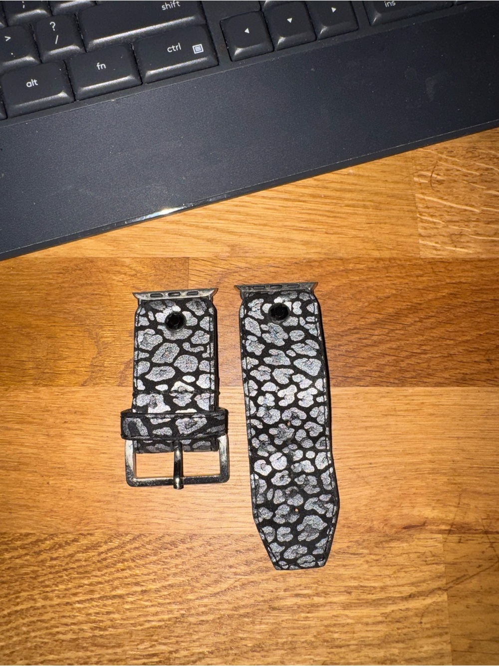 Black & Silver Leopard Leather Watch Band for women